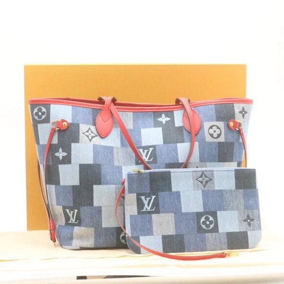 LOUIS VUITTON Monogram Denim Neverfull MM Tote Bag Blue - Picture 1 of 15